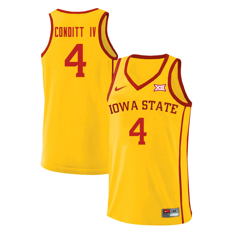 Men #4 George Conditt IV Iowa State Cyclones College Basketball Jerseys Sale-Yellow - Click Image to Close